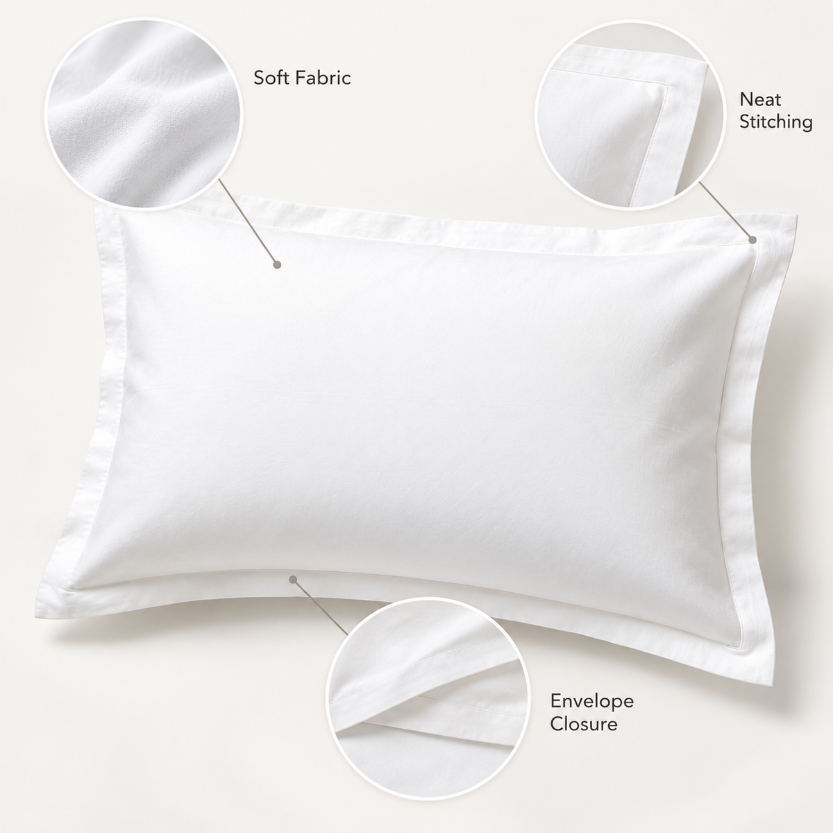 Havenliss Classic White Pillowcase – Soft Fabric Envelope Closure Pillow Cover