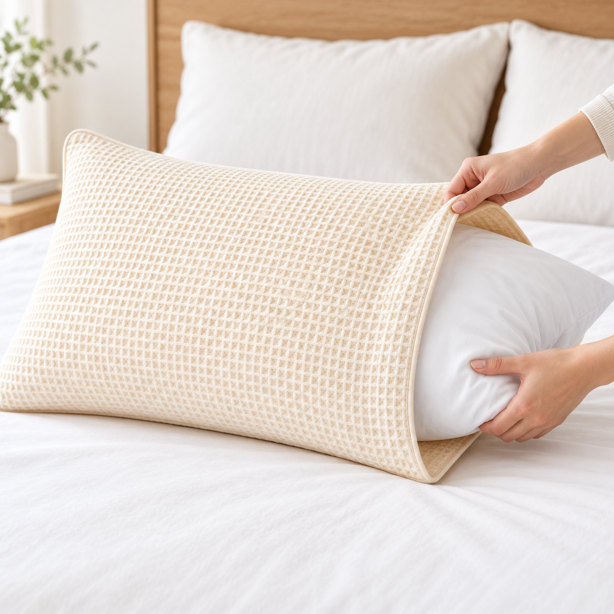 Havenliss Cream Waffle Texture Pillowcase – Textured Solid Pillow Cover