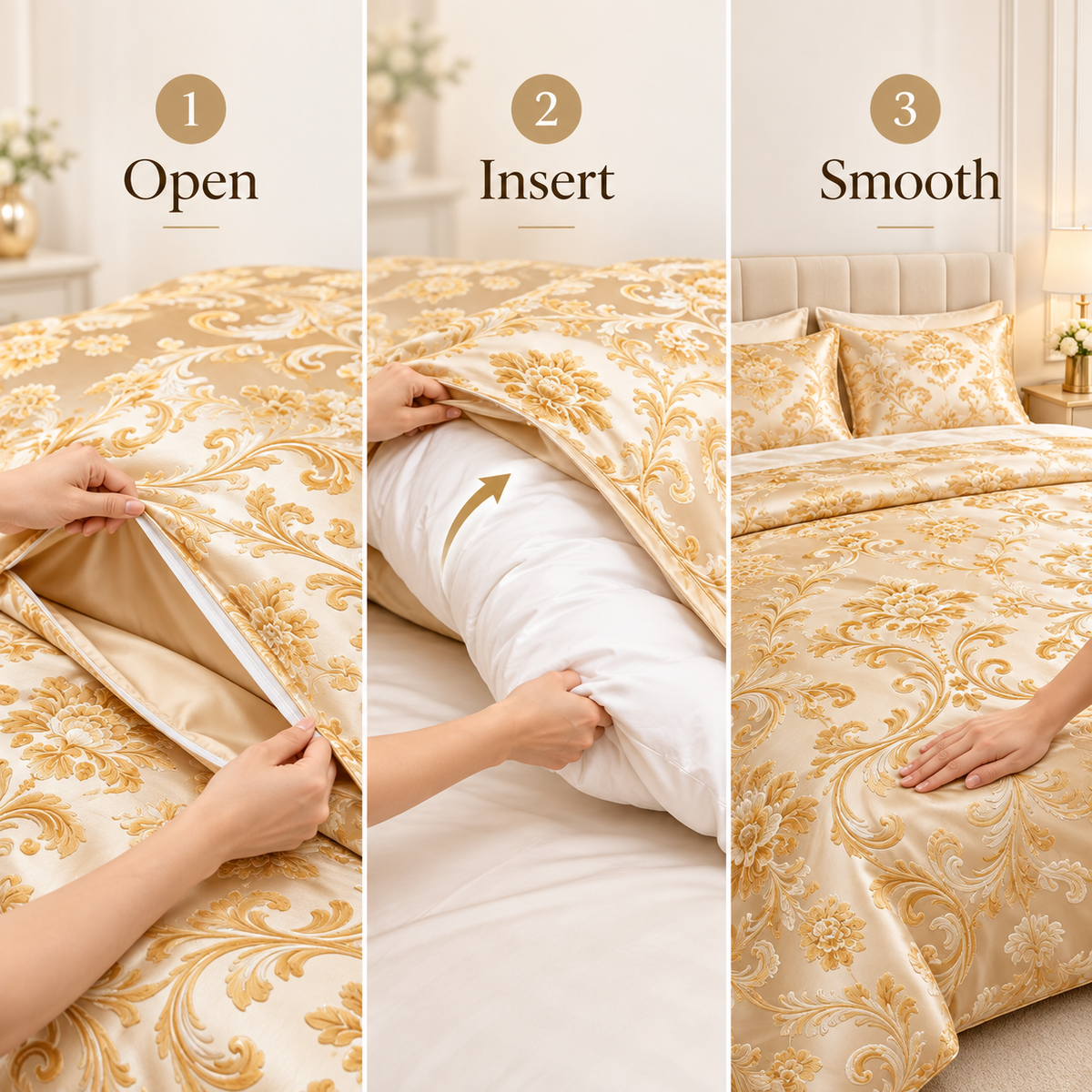 Havenliss Champagne Gold Damask Pattern Duvet Cover – Elegant Bedroom Bedding