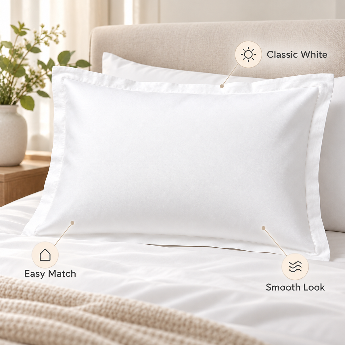Havenliss Classic White Pillowcase – Soft Fabric Envelope Closure Pillow Cover
