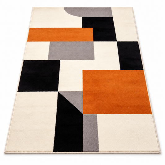 Havenliss Modern Geometric Area Rug – Orange, Black, Gray & Cream Abstract Floor Rug