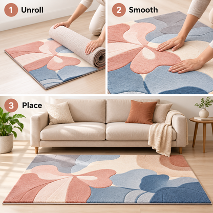 Havenliss Modern Abstract Floral Area Rug – Pink, Blue & Cream Soft-Tone Indoor Rug