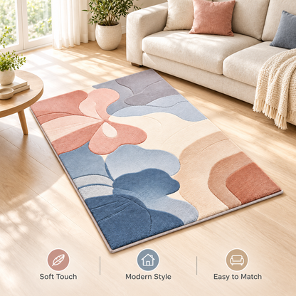 Havenliss Modern Abstract Floral Area Rug – Pink, Blue & Cream Soft-Tone Indoor Rug
