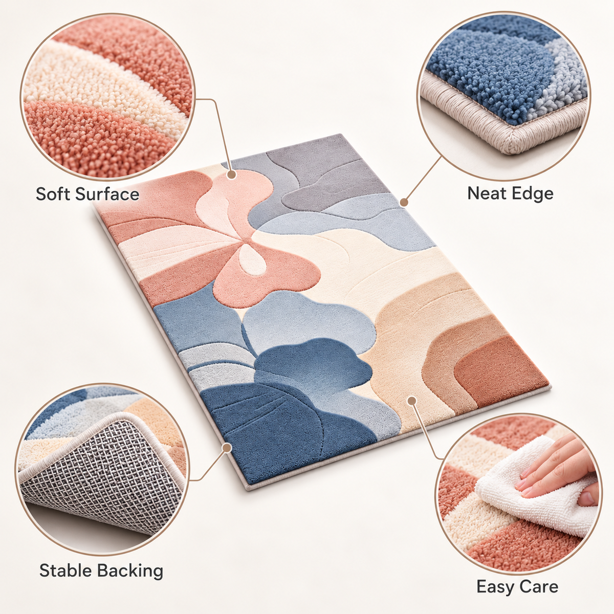 Havenliss Modern Abstract Floral Area Rug – Pink, Blue & Cream Soft-Tone Indoor Rug
