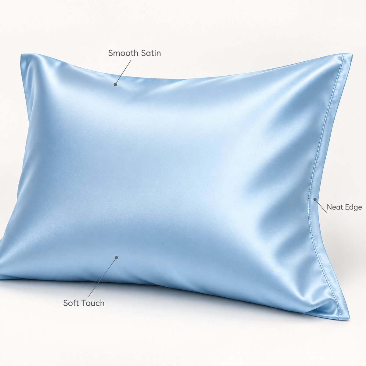 Havenliss Sky Blue Smooth Satin-Style Pillowcase – Solid Color Envelope Pillow Cover
