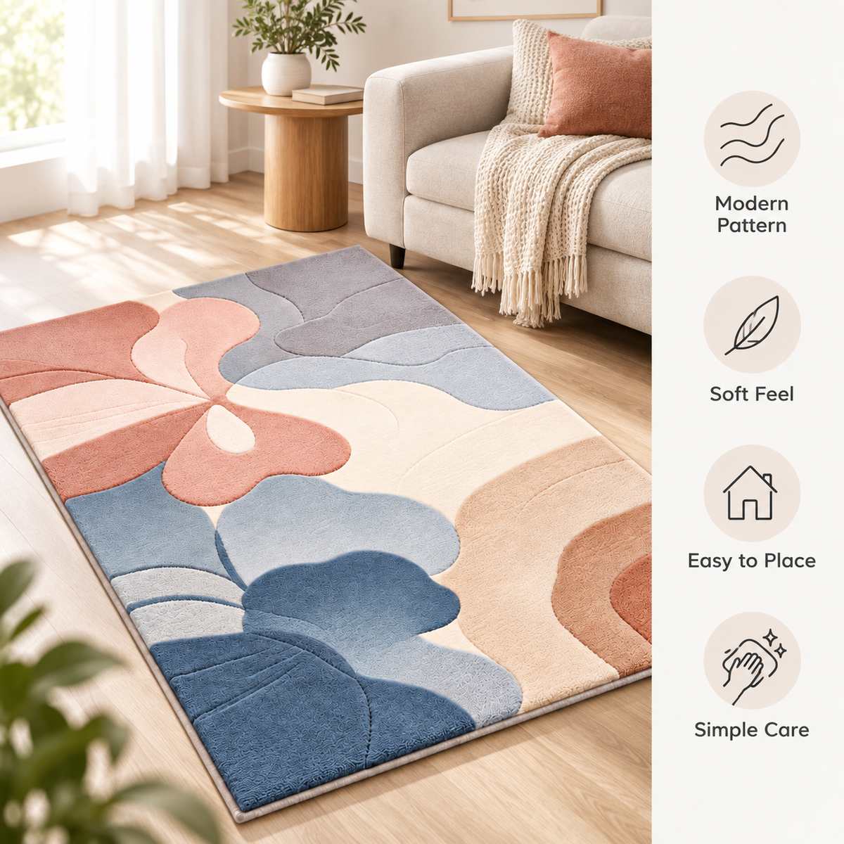 Havenliss Modern Abstract Floral Area Rug – Pink, Blue & Cream Soft-Tone Indoor Rug