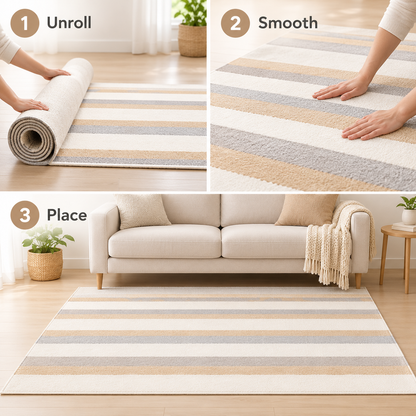 Havenliss Cream Beige & Gray Striped Area Rug | Minimal Modern Home Rug