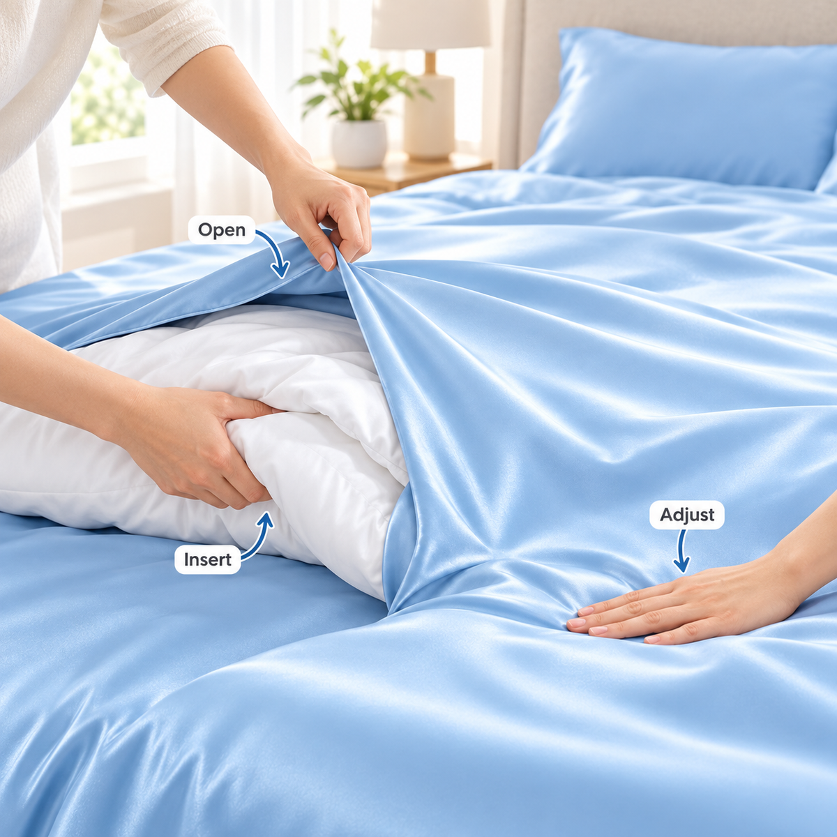 Havenliss Light Blue Satin-Finish Duvet Cover – Smooth Soft-Touch Bedding Cover