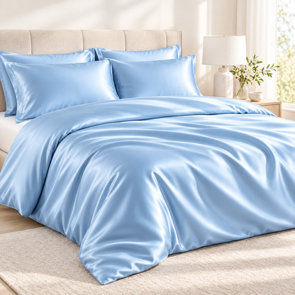 Havenliss Light Blue Satin-Finish Duvet Cover – Smooth Soft-Touch Bedding Cover