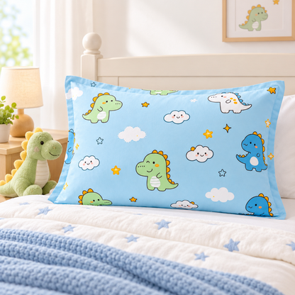Havenliss Cartoon Dinosaur Print Pillowcase – Sky Blue Envelope-Style Pillow Cover