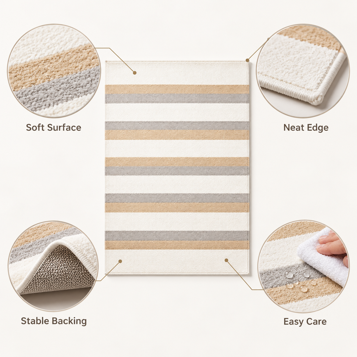 Havenliss Cream Beige & Gray Striped Area Rug | Minimal Modern Home Rug