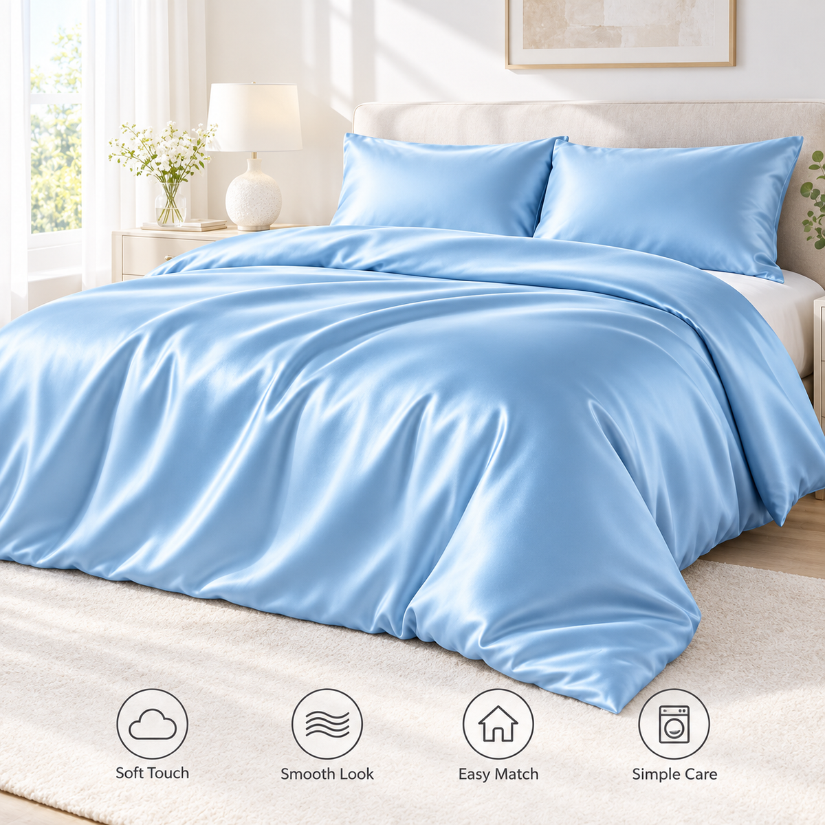 Havenliss Light Blue Satin-Finish Duvet Cover – Smooth Soft-Touch Bedding Cover