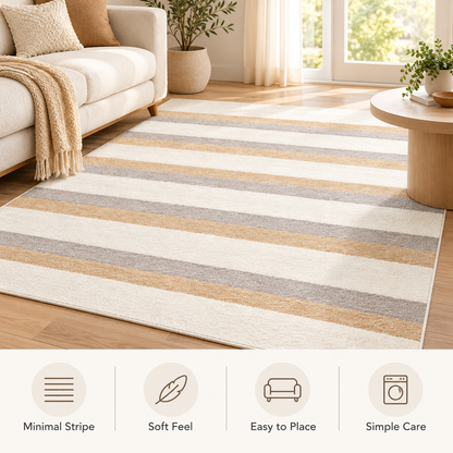 Havenliss Cream Beige & Gray Striped Area Rug | Minimal Modern Home Rug