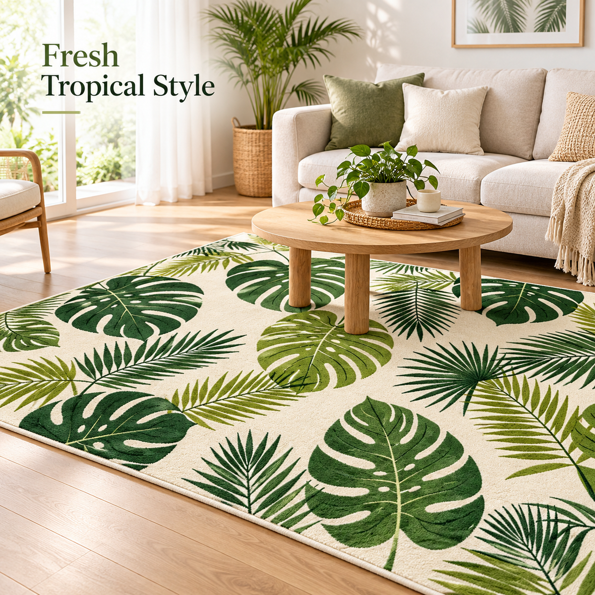 Havenliss Tropical Leaf Area Rug – Green Botanical Indoor Living Room Rug