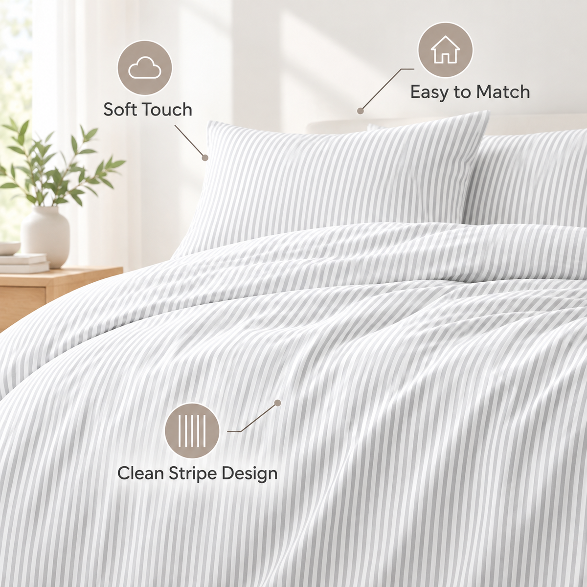 Havenliss Light Gray Stripe Duvet Cover – Soft-Touch Minimal Bedding Cover