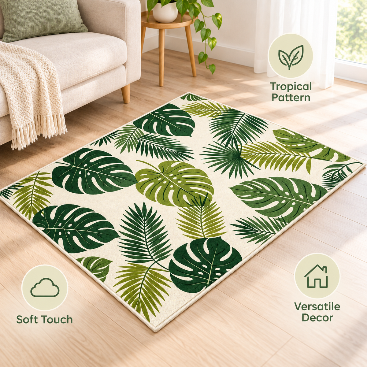 Havenliss Tropical Leaf Area Rug – Green Botanical Indoor Living Room Rug