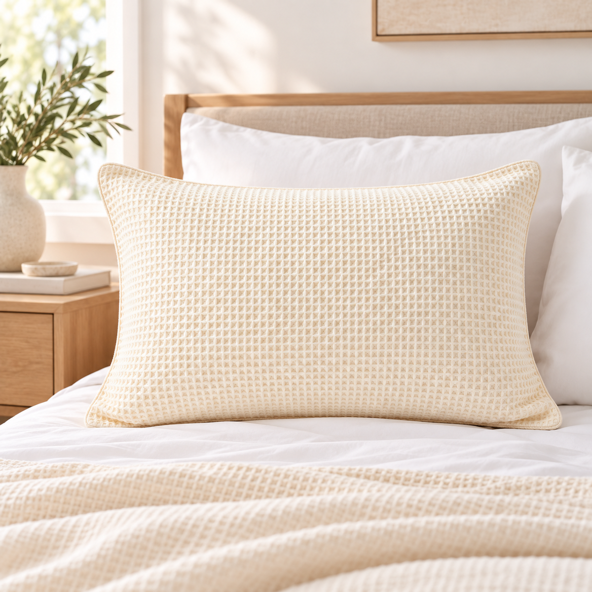 Havenliss Cream Waffle Texture Pillowcase – Textured Solid Pillow Cover