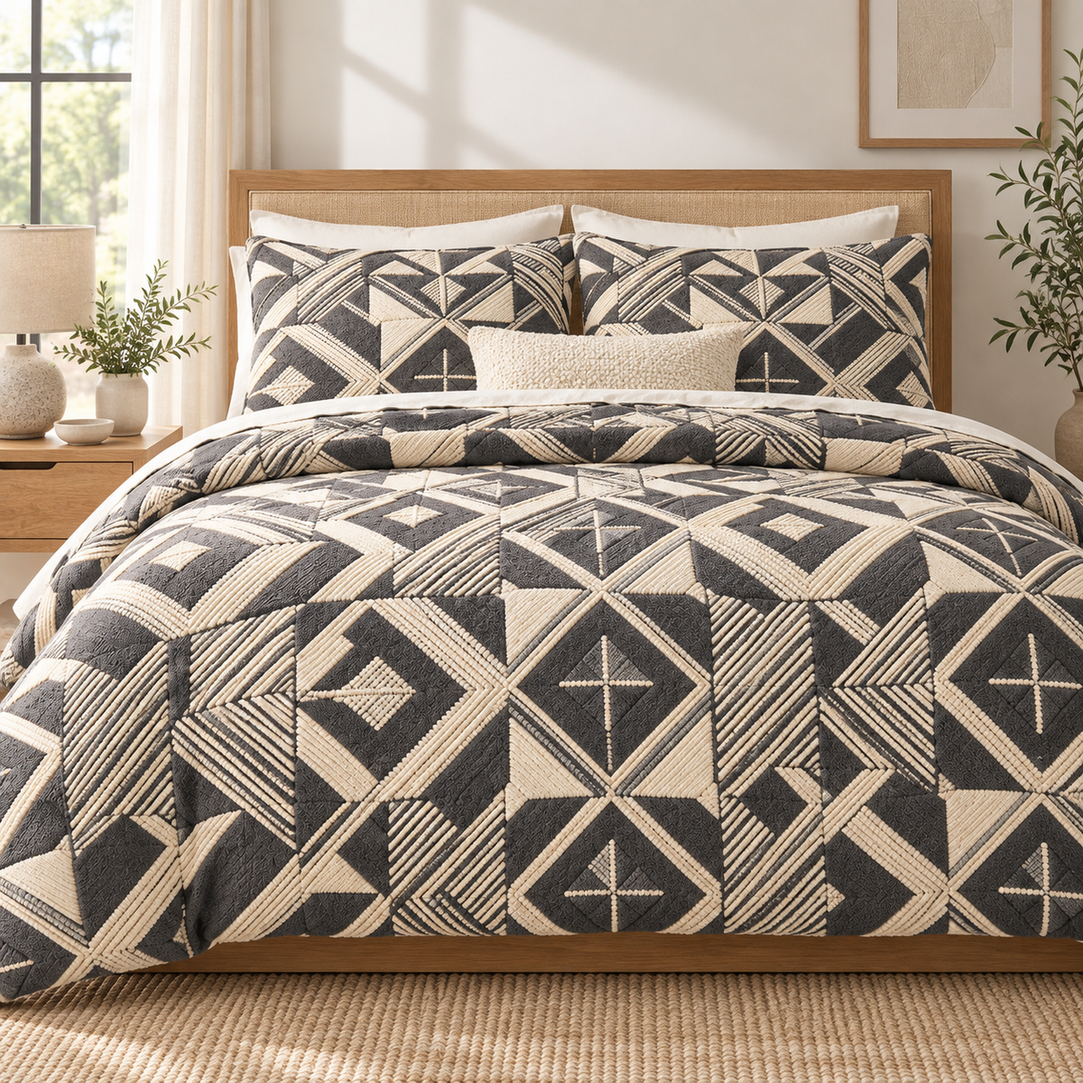 Havenliss Beige & White Gingham Duvet Cover – Classic Check Bedding Cover