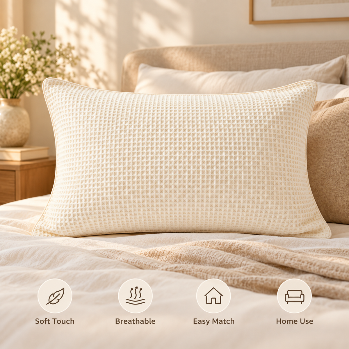 Havenliss Cream Waffle Texture Pillowcase – Textured Solid Pillow Cover