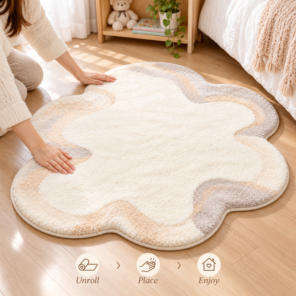 Havenliss Cream Cloud-Shaped Soft Area Rug with Beige & Gray Accents