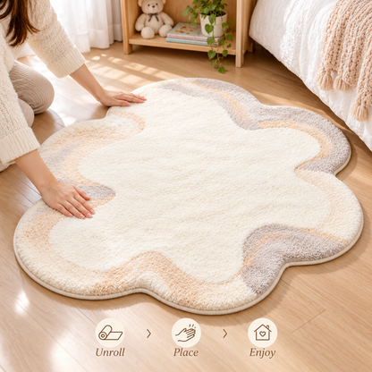 Havenliss Cream Cloud-Shaped Soft Area Rug with Beige & Gray Accents