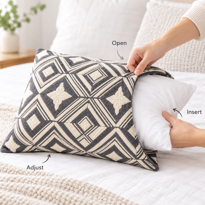 Havenliss Charcoal & Cream Geometric Textured Pillow Cover with Hidden Zipper