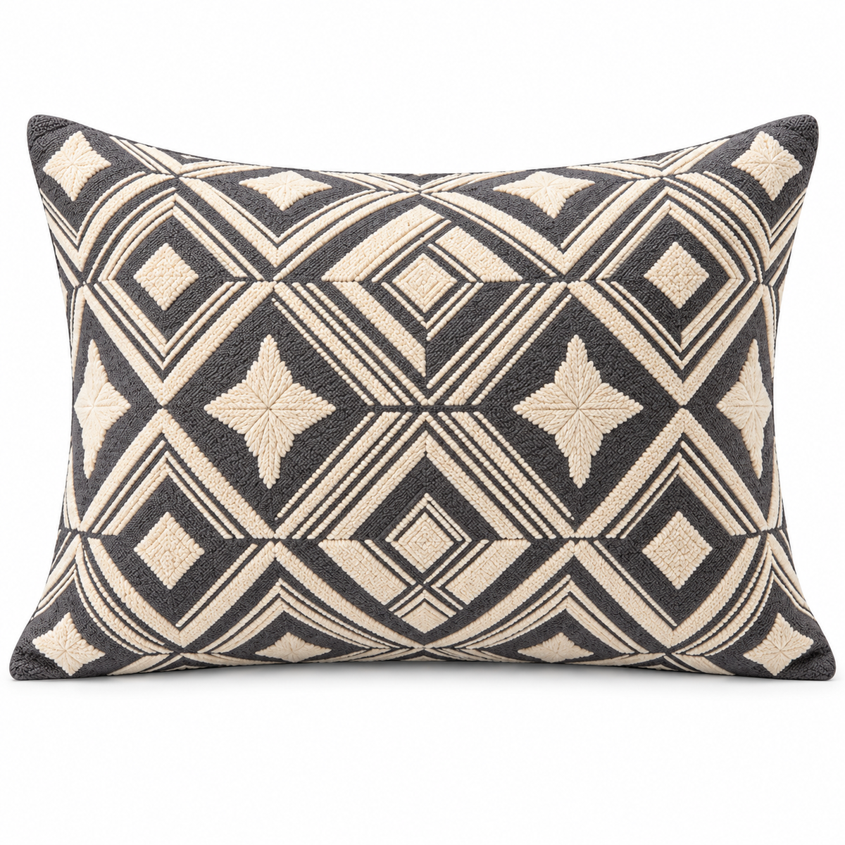 Havenliss Charcoal & Cream Geometric Textured Pillow Cover with Hidden Zipper