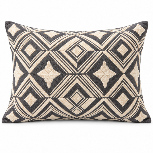 Havenliss Charcoal & Cream Geometric Textured Pillow Cover with Hidden Zipper