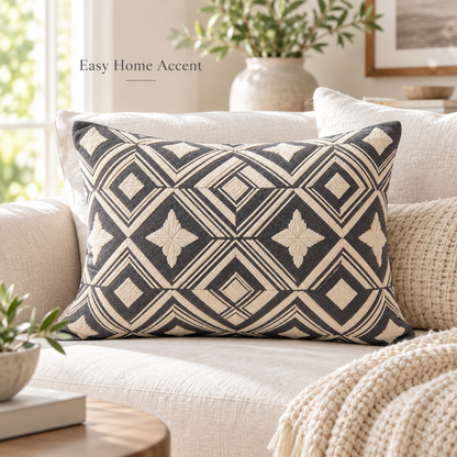 Havenliss Charcoal & Cream Geometric Textured Pillow Cover with Hidden Zipper