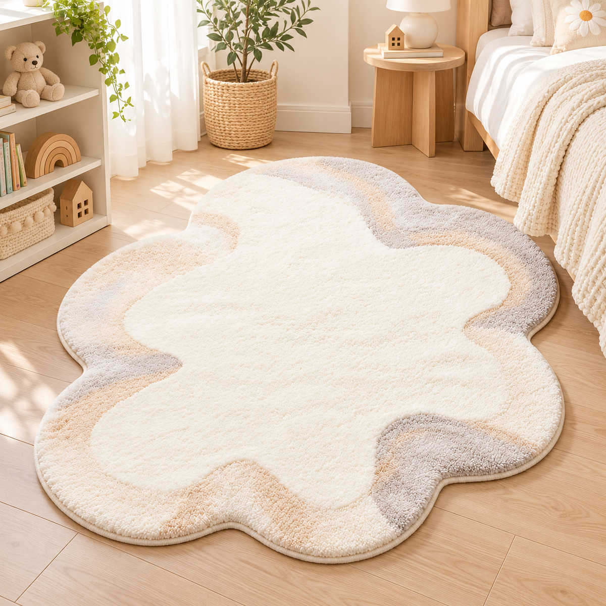Havenliss Cream Cloud-Shaped Soft Area Rug with Beige & Gray Accents