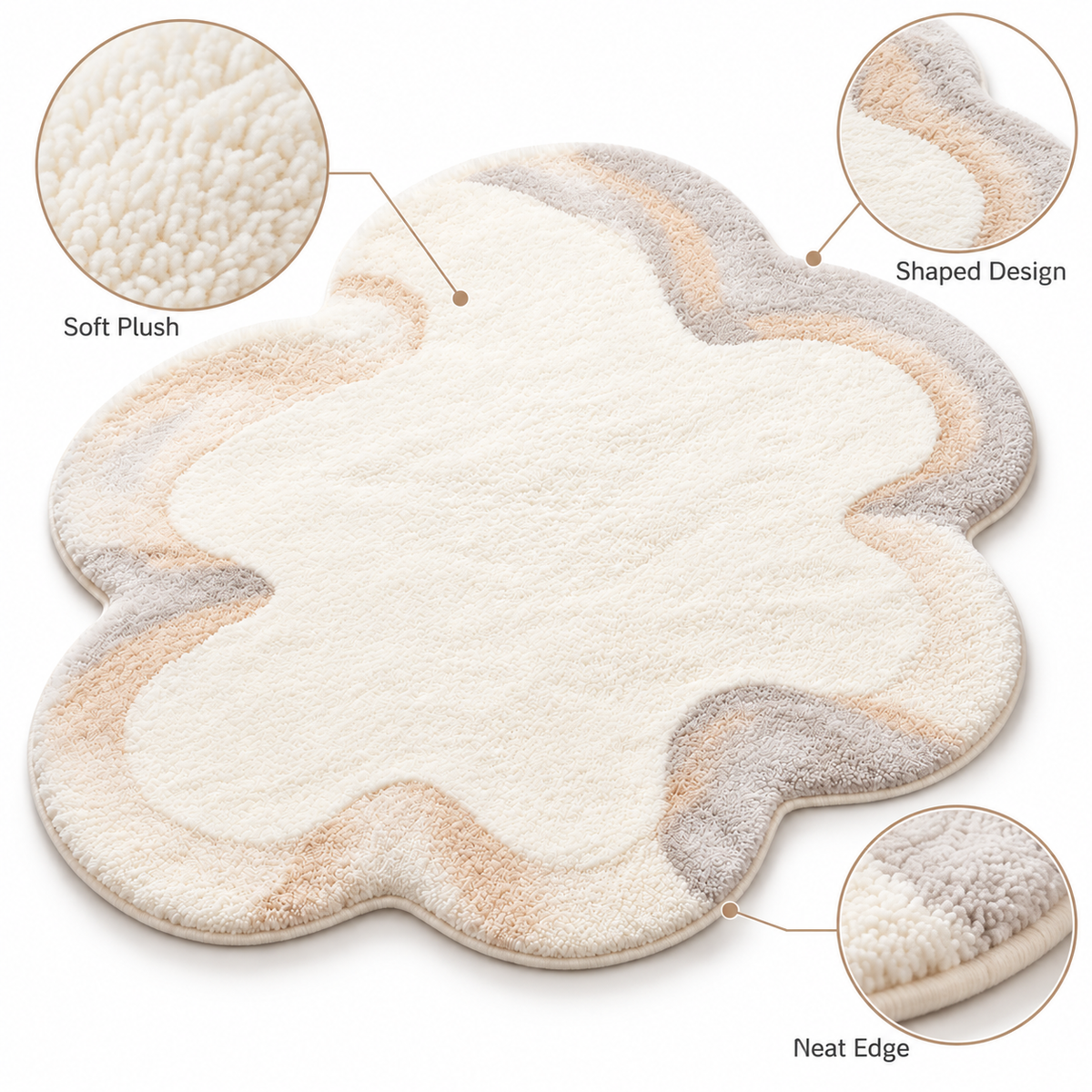 Havenliss Cream Cloud-Shaped Soft Area Rug with Beige & Gray Accents