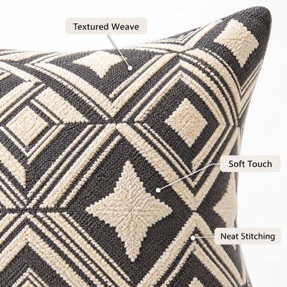 Havenliss Charcoal & Cream Geometric Textured Pillow Cover with Hidden Zipper