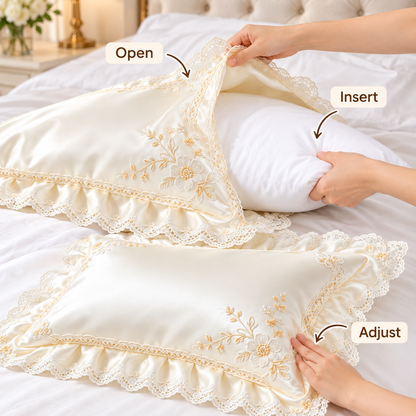 Havenliss Ivory Embroidered Lace Ruffle Pillow Cover with Hidden Zipper