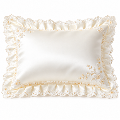 Havenliss Ivory Embroidered Lace Ruffle Pillow Cover with Hidden Zipper