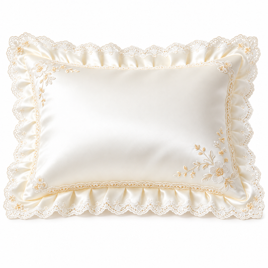 Havenliss Ivory Embroidered Lace Ruffle Pillow Cover with Hidden Zipper