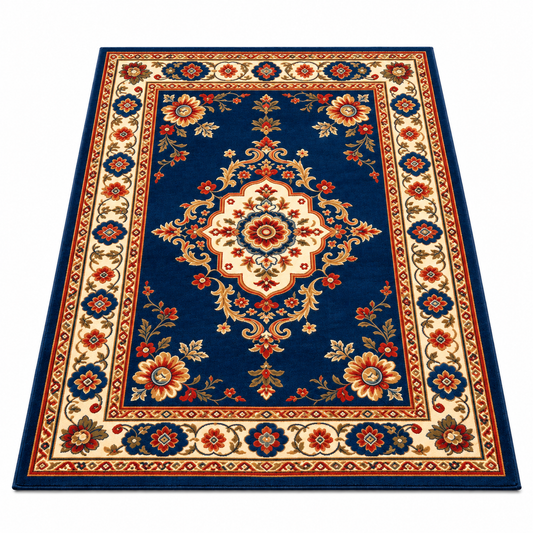 Havenliss Vintage Blue Floral Area Rug – Classic Decorative Pattern for Living Room & Bedroom