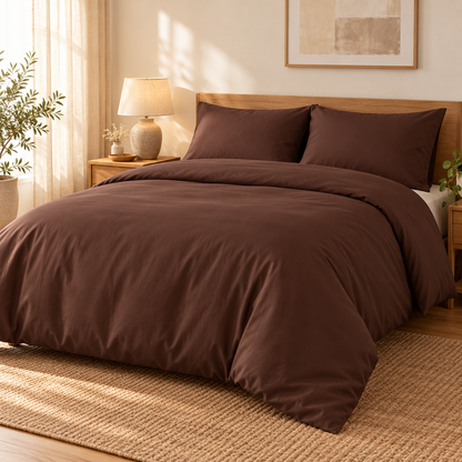 Havenliss Chocolate Brown Solid Duvet Cover with Corner Ties – Minimalist Bedding Cover
