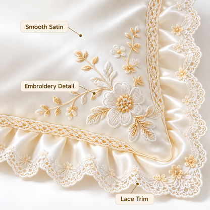 Havenliss Ivory Embroidered Lace Ruffle Pillow Cover with Hidden Zipper