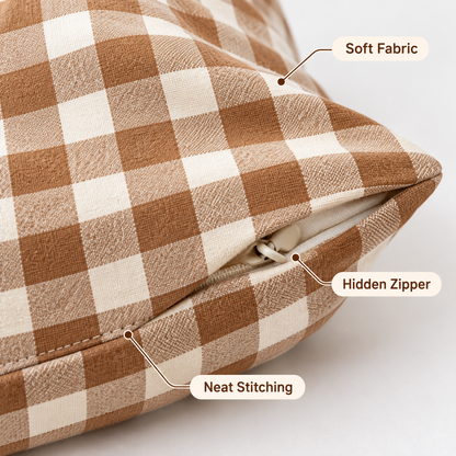 Havenliss Brown & Ivory Plaid Decorative Pillow Cover with Hidden Zipper