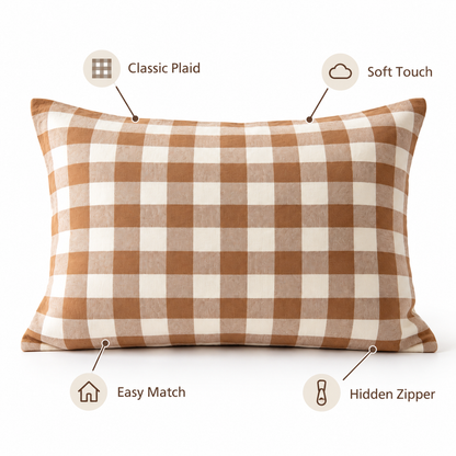 Havenliss Brown & Ivory Plaid Decorative Pillow Cover with Hidden Zipper