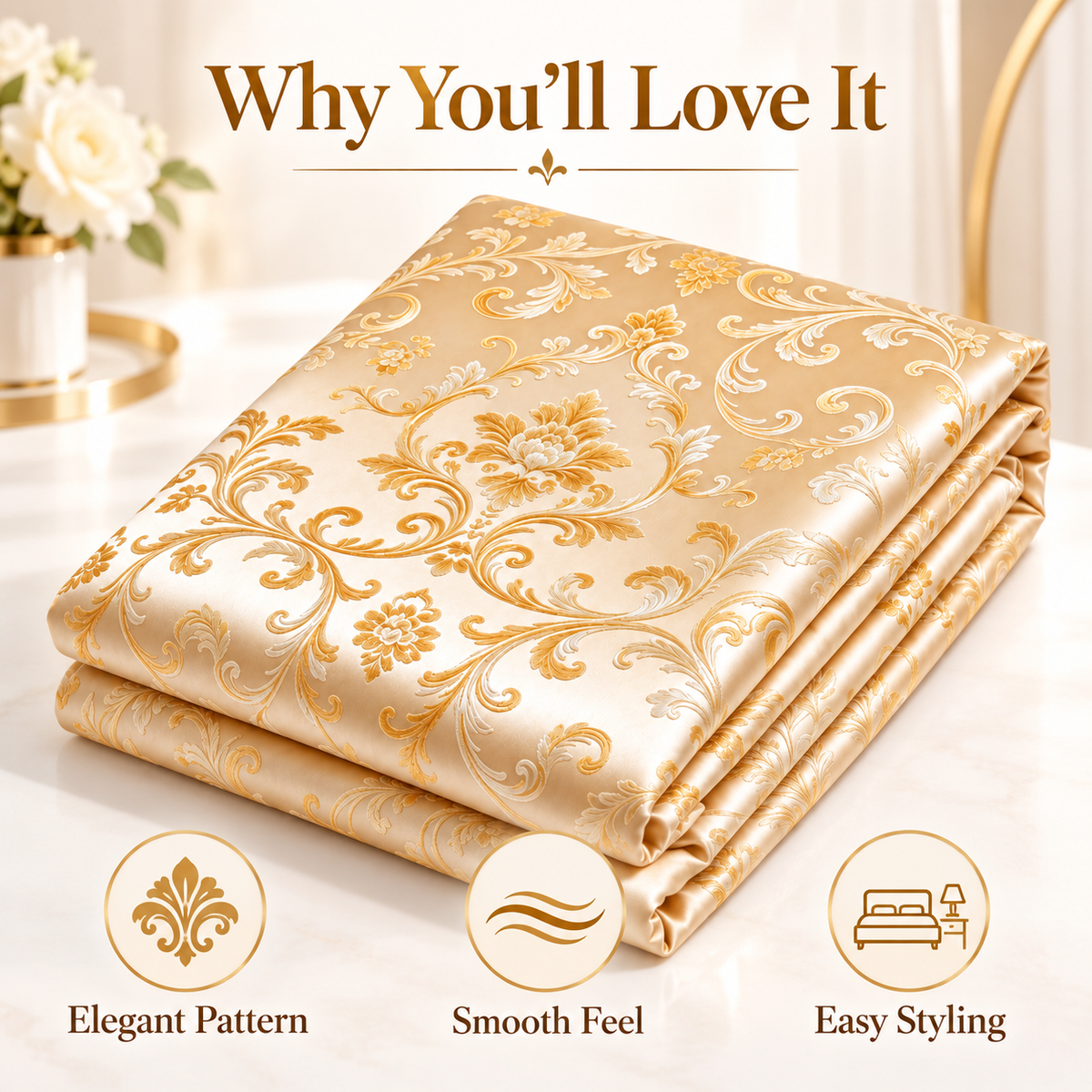Havenliss Champagne Gold Damask Pattern Duvet Cover – Elegant Bedroom Bedding